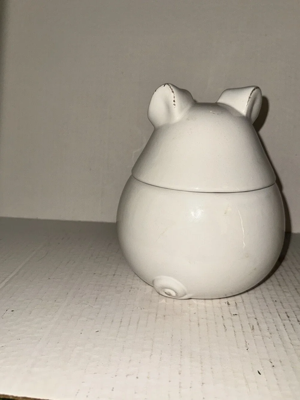 White Ceramic Pig Jar With Lid 7” Farmhouse Kitchen Canister Country Decor